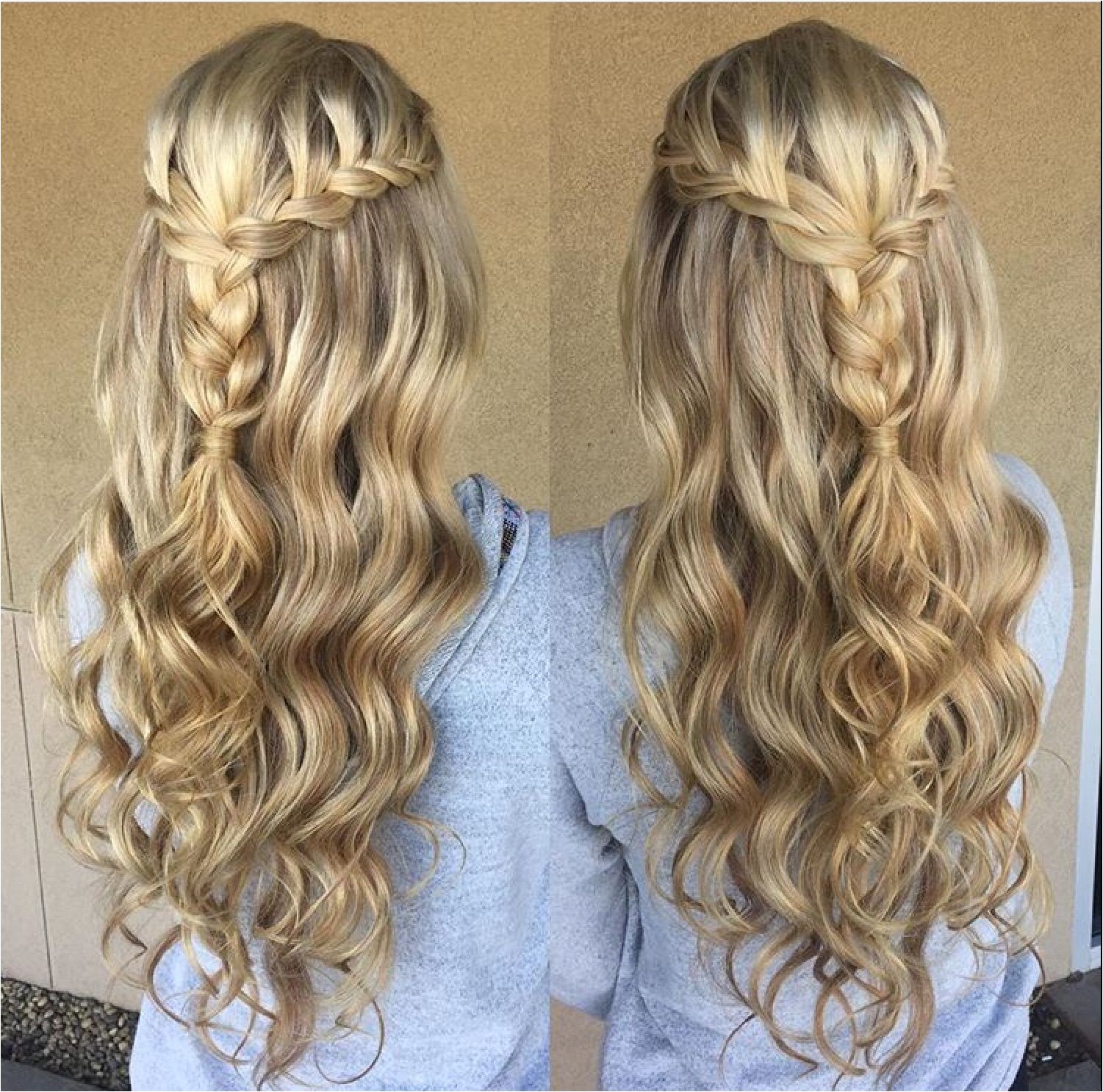 Curly Braided Hairstyles for Prom Blonde Braid Prom formal Hairstyle Half Up Long Hair Wedding Updo