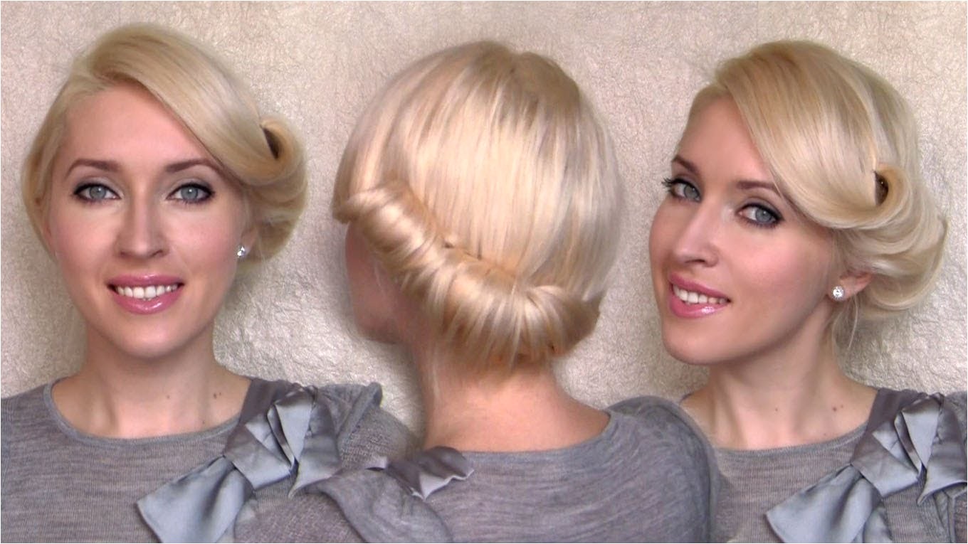 Easy Vintage Hairstyles for Medium Hair Side Swept Rolled Updo Hairstyle for Medium Short Hair