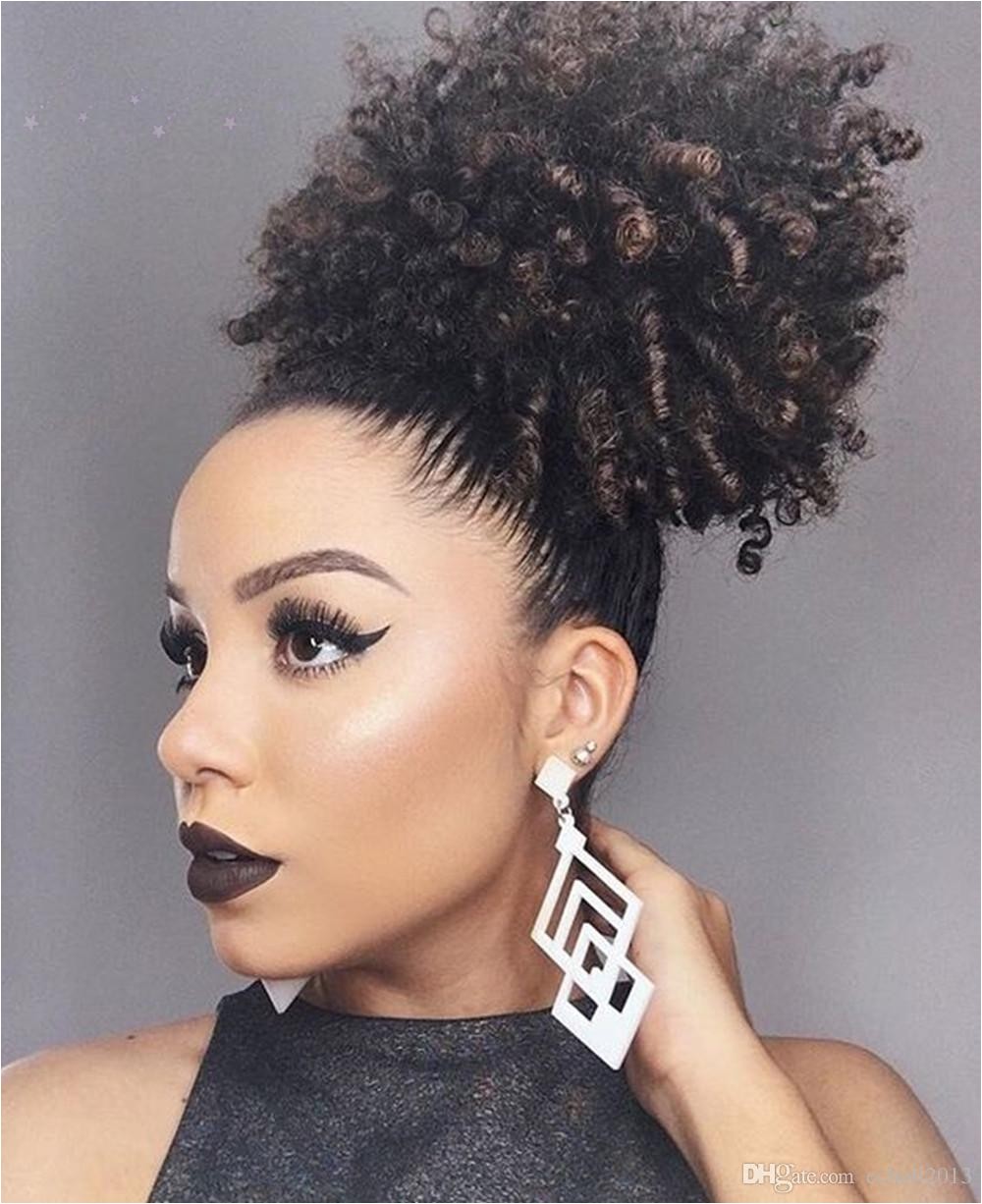 Gel Hairstyles for Black Women Short High Afro Ponytail Clip In Afro Kinky Curly Hair Drawstring