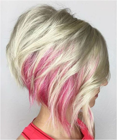 Blonde Hairstyles with Pink Highlights Red Peekaboo Platinum Blonde Short A Line Hairstyles 2019 for Women