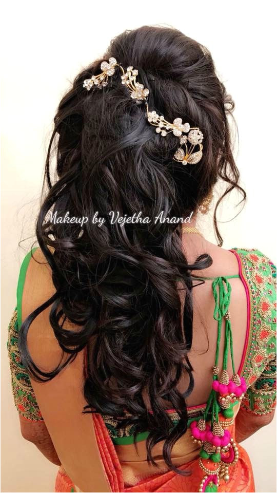 Curls Hairstyles On Saree Romantic Bridal Updo by Vejetha for Swank Bridal Hairstyle Curls