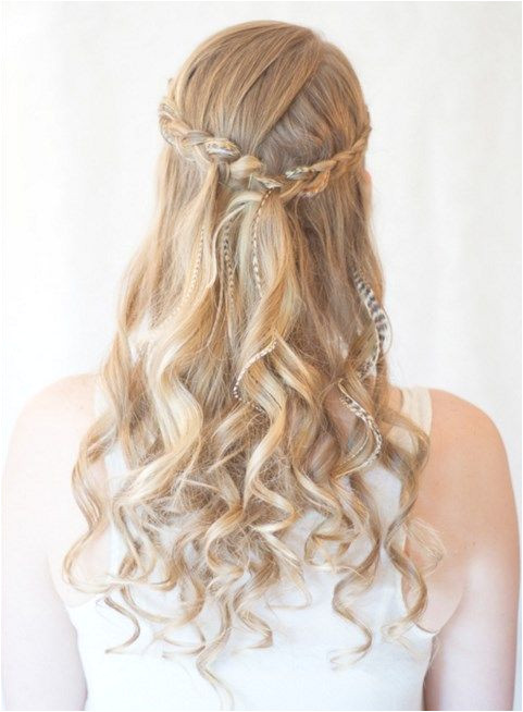 Hairstyles Down and Wavy Prom Hairstyles with Brids for Long Curly Hair Half Up Half Down In