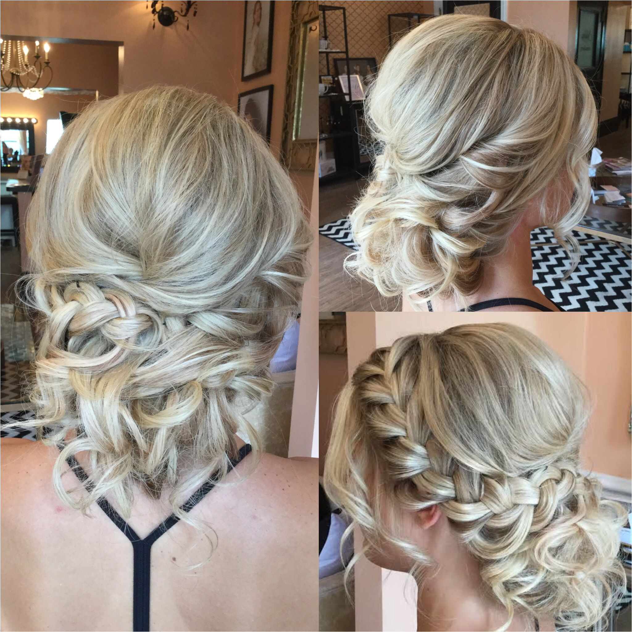 Prom Hairstyles Side Curls with Braid Textured Up Do for Blondes with Curls and Side Braid Bridal