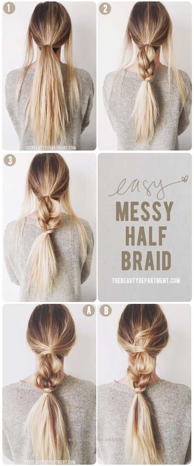 Super Easy Hairstyles with Braids Splendid Best 5 Minute Hairstyles – Messy Half Braids and Ponytail