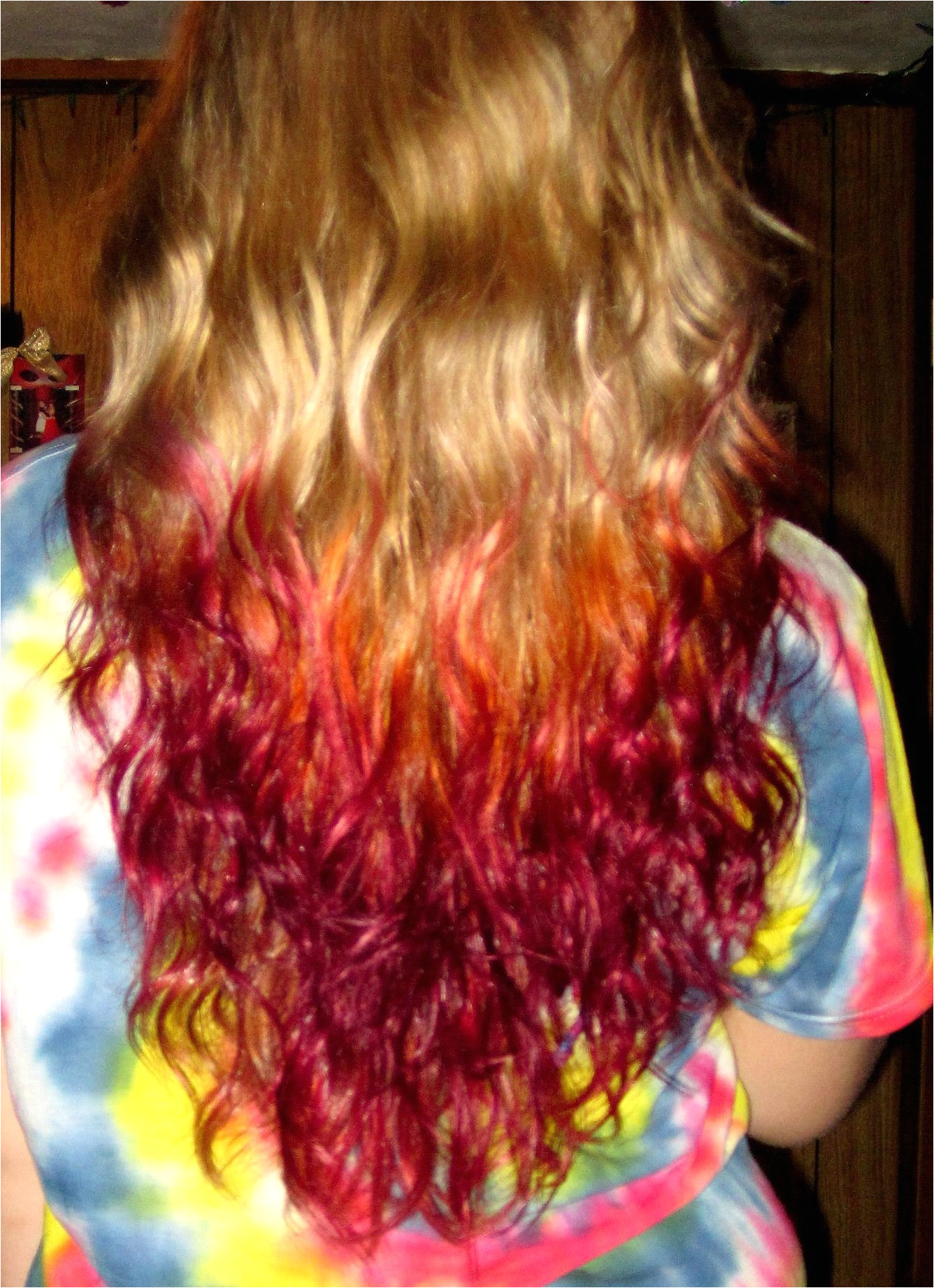 Tie Dye Hairstyles Red Hair Blonde Burgundy orange Tiedye Shiny Color