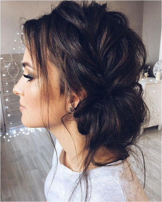 Wedding Hairstyles Dark Hair Beautiful Updo with Side Braid Wedding Hairstyle for Romantic