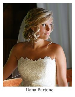 Wedding Hairstyles Strapless Dress Romantic Bridal Hair Low Updo Curls with Veil Hairstyle by Dana