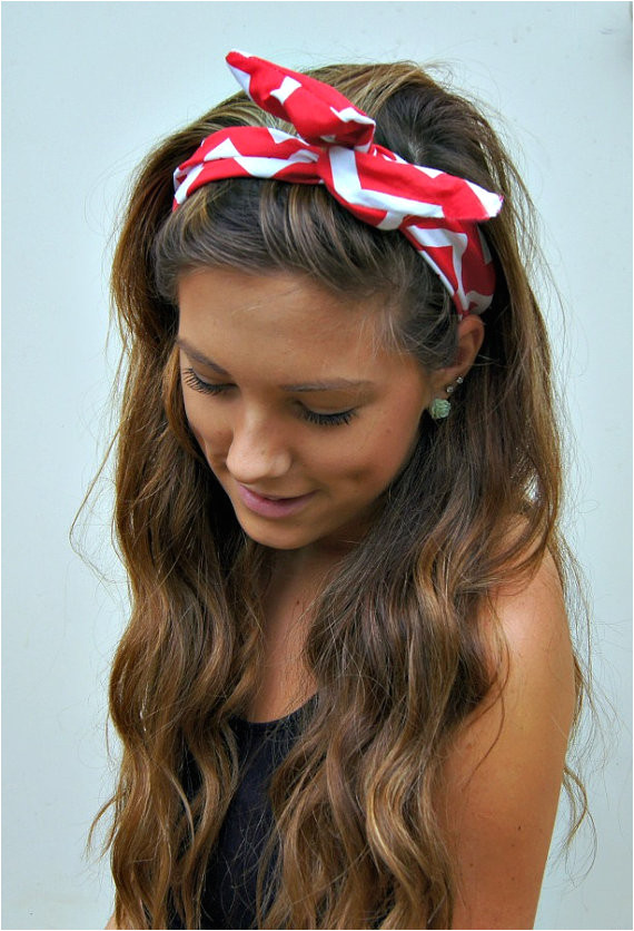 Bandana Hairstyles Hair Down Pin Up Headband Rockabilly Wired Fabric Dolly Bow Chevron Via Etsy