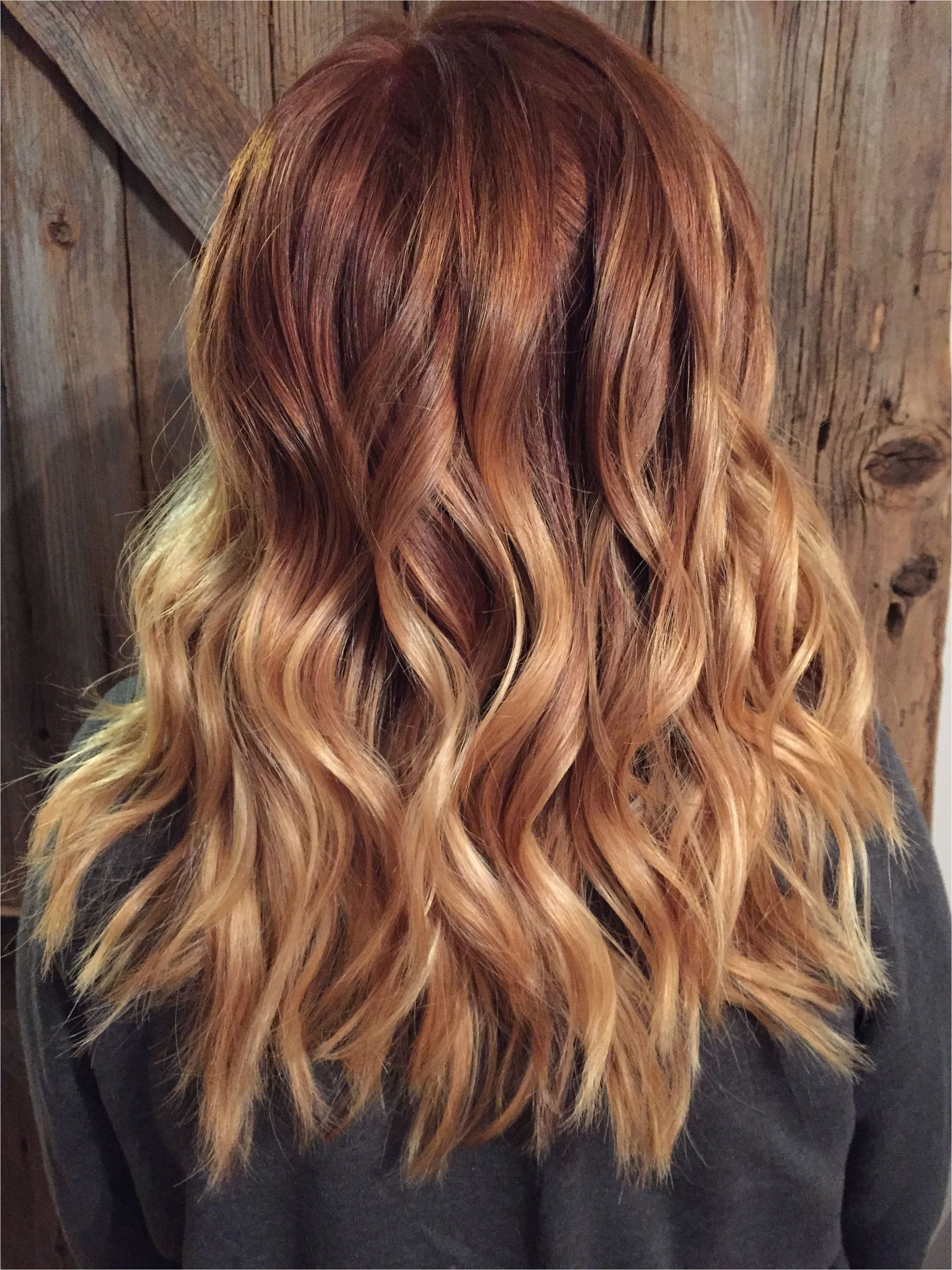 Hairstyles with Blonde Red and Brown Copper Red to Blonde Ombré with Balayage Highlights