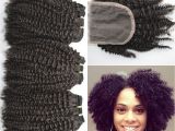 4c Medium Length Hairstyles 4a 4b 4c Afro Kinky Curly Human Hair Weave Bundles with Lace Closure