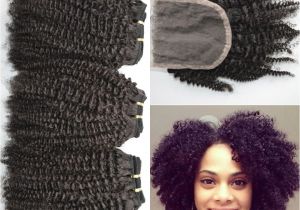 4c Medium Length Hairstyles 4a 4b 4c Afro Kinky Curly Human Hair Weave Bundles with Lace Closure