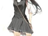 Anime Hairstyles Black Pretty Female Character with Long Black Hair and Short Black Dress