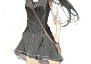 Anime Hairstyles Black Pretty Female Character with Long Black Hair and Short Black Dress