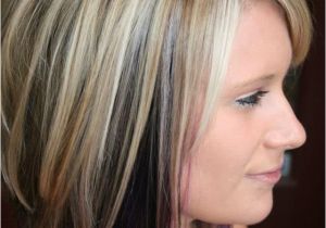 Blonde Hairstyles Dark Brown Underneath Highlights with Color Blocked Black and Purple Underneath Cute but