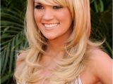 Blonde Hairstyles Oval Faces Carrie Underwood Layered Long Blonde Hairstyles with Bangs