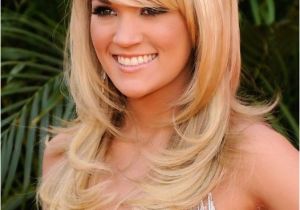 Blonde Hairstyles Oval Faces Carrie Underwood Layered Long Blonde Hairstyles with Bangs