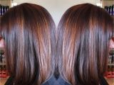 Bob Haircut with Red Highlights Dark Red Brown Base with Penny Copper Highlights Long Bob