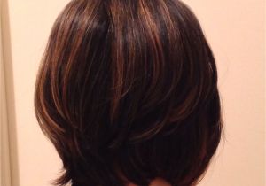 Bob Hairstyles Pinned Back A Line Bob Cut From Back with Highlights On Brunette Hair