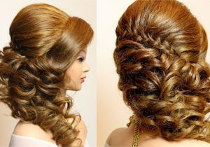 Braided Curly Hairstyles for Prom Curly Prom Wedding Hairstyle with Braid for Long Hair