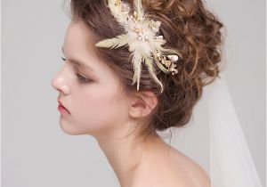 Cost Of Wedding Hairstyles 2018 Fashion Bridal Headdress Gold Hair Crowns Feather Pearls Hair