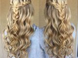 Curly Braided Hairstyles for Prom Blonde Braid Prom formal Hairstyle Half Up Long Hair Wedding Updo