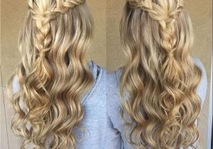 Curly Braided Hairstyles for Prom Blonde Braid Prom formal Hairstyle Half Up Long Hair Wedding Updo