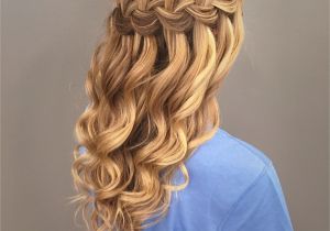 Curly Braided Hairstyles for Prom Waterfall Braid with Mermaid Waves Great Bridal Prom or