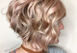 Curly Hair A Line Bob Wavy Inverted Bob with A Hint Of Pink