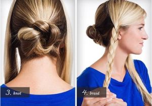 Cute 2 Bun Hairstyles Back Central Braid Coiled Into A Bun and Two Side Braids Tucked Up