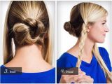 Cute 2-in-1 Hairstyles Back Central Braid Coiled Into A Bun and Two Side Braids Tucked Up