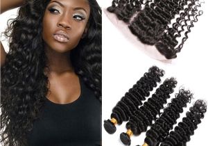 Deep Wave Hairstyles for Black Women Unprocessed Mongolian Virgin Hair Deep Wave with Frontal Closure