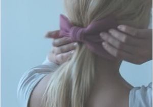 Down Hairstyles with Bows Simple Pony Tail with Pink Bow Hair and Makeup 2
