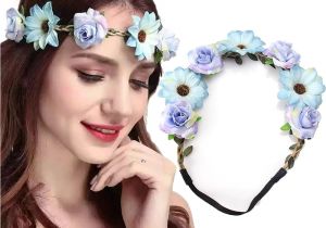 Flower Girl Hairstyles with Headband Fashion Women Bride Flowers Headband Bohemian Style Rose Flower