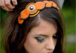 Flower Girl Hairstyles with Headband Womens Fall Headband Felt Flowers Autumn orange Brown Rust