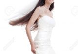 Formal Hairstyles Strapless Dresses Portrait Od A Bride with Long Dark Hair In Wedding Dress isolated