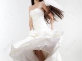 Formal Hairstyles Strapless Dresses Portrait Od A Bride with Long Dark Hair In Wedding Dress isolated