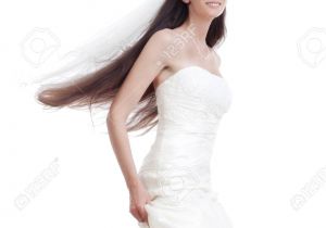 Formal Hairstyles Strapless Dresses Portrait Od A Bride with Long Dark Hair In Wedding Dress isolated