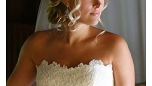 Formal Hairstyles Strapless Dresses Romantic Bridal Hair Low Updo Curls with Veil Hairstyle by Dana