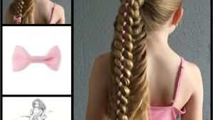 Four Braid Hairstyle Ponytail with A Four Strand Ribbon Braid and A Little Cute Bow From