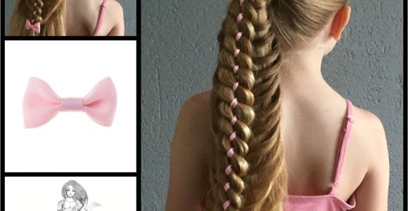 Four Braid Hairstyle Ponytail with A Four Strand Ribbon Braid and A Little Cute Bow From