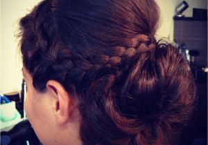 French Braid with Bun Hairstyles Halo Braid sock Bun French Braid Updo Wedding Hair by soma Hair