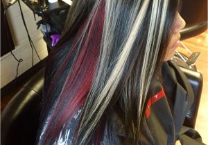 Hairstyles Black with Red Highlights Chunky Blonde Highlights with All Over Black and A Red Halo