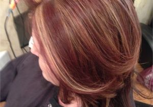 Hairstyles Blonde Chunks Warm Blonde Chunks with Racing Red and Chocolate Brown Lowlights