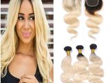 Hairstyles for Curly Roots Dark Root 1b 613 Blonde Ombre Peruvian Human Hair Weave Bundles with Closure Ombre Bleach Blonde Virgin Hair 3bundles with Lace Closure 4×4