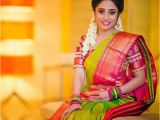 Hairstyles for Designer Half Sarees Green Kanjivaram Silk Saree 18k Bridal Wears