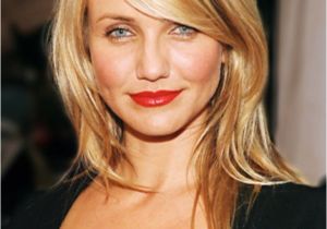 Hairstyles for Round Face Long Nose Cameron Diaz Straight Medium Length Hair Style Hairstyles