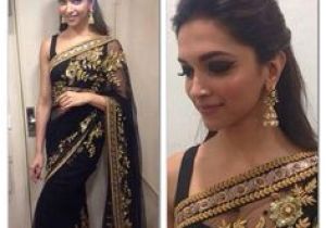 Hairstyles On Black Saree Black Saree with Gold Embroidered Design and Black Blouse Great