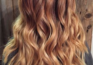 Hairstyles with Blonde Red and Brown Copper Red to Blonde Ombré with Balayage Highlights