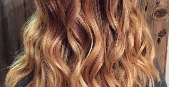 Hairstyles with Blonde Red and Brown Copper Red to Blonde Ombré with Balayage Highlights