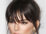 Hairstyles with Jagged Bangs Kendall Jenner Straight Dark Brown Bun Choppy Bangs Hairstyle